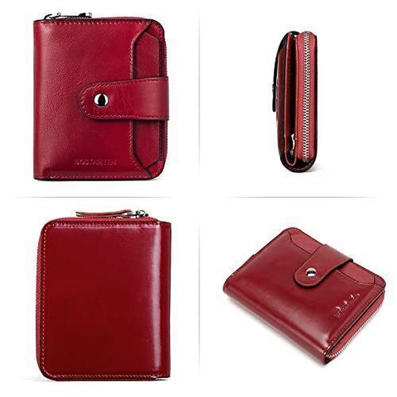 Leather Wallets for Women RFID Blocking Zipper Pocket Small Bifold Wallet