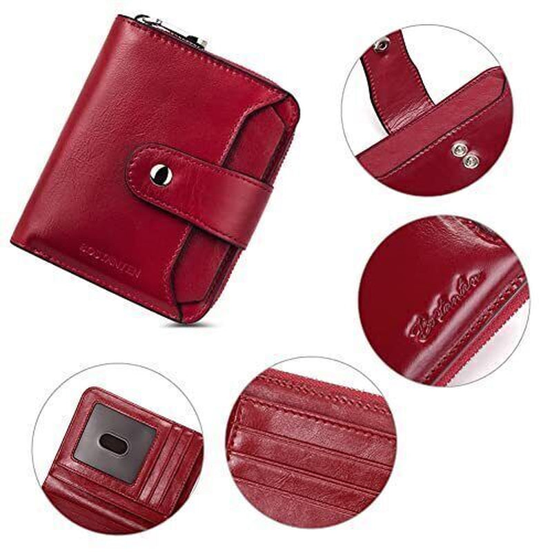 Leather Wallets for Women RFID Blocking Zipper Pocket Small Bifold Wallet