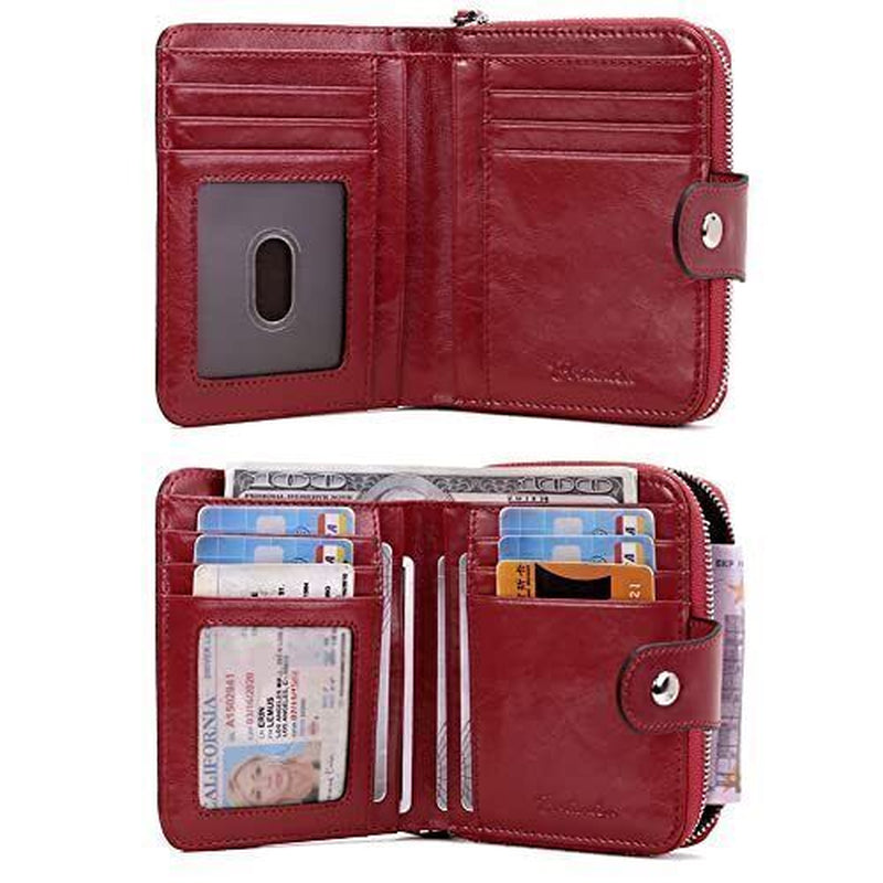 Leather Wallets for Women RFID Blocking Zipper Pocket Small Bifold Wallet