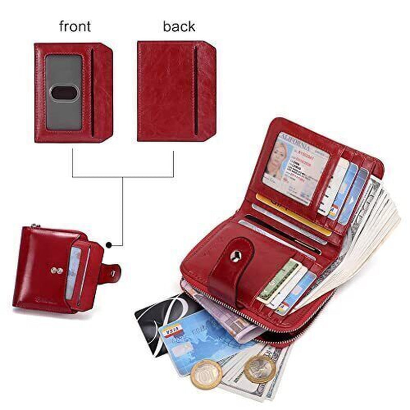 Leather Wallets for Women RFID Blocking Zipper Pocket Small Bifold Wallet